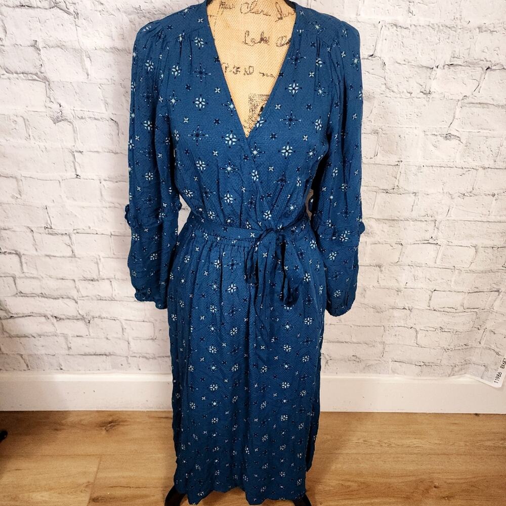 Knox Rose midi dress Sz S belted teal pockets long sleeve ACL